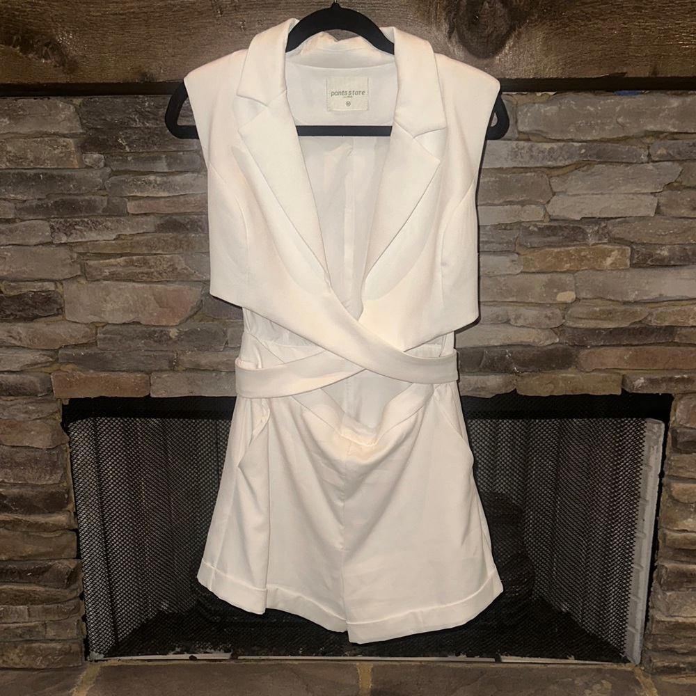White Sleeveless Blazer Romper